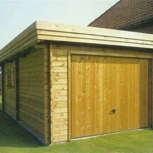 Houten garage in Blokhut stapel systeembouw 44 mm 2024 - 