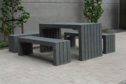 Luidspreker Denk vooruit klap Kunststof picknicktafels banken grijs zeer hoge kwaliteit 180 cm breed |  SBNBouw.nl