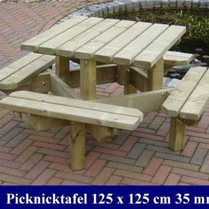 Vierkanten houten kinder picknicktafel tuinmeubelen FSC KEUR MERK KOMO KEUR 2024 - 