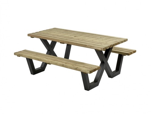 Picknicktafels vacuum verduurzaamd in FSC vuren en FSC hardhout en staal hout combinatie 180-200-230 cm  - 