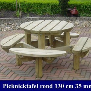 Houten ronde kinder-picknicktafel Ø 130cm - 