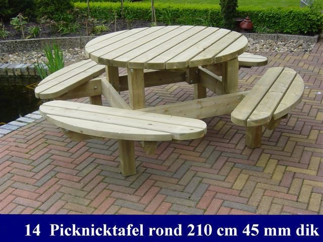 Grote houten ronde picknicktafel Ø 210cm SBNBouw.nl