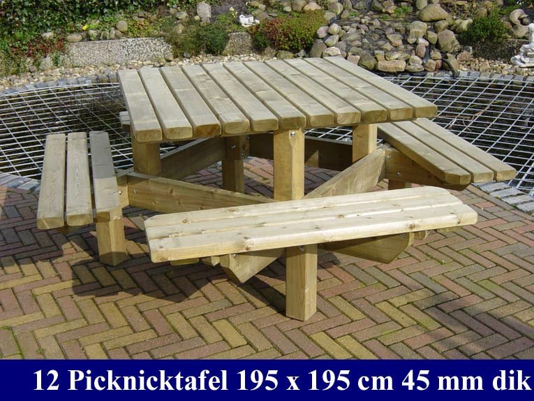Verslijten doorgaan met Dubbelzinnigheid Tuinmeubelen Tuinmeubilair Houten Geimpregneerde vierkante picknicktafel |  SBNBouw.nl