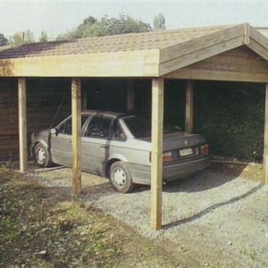 Carport' s  Bergingen  zadel of lessenaar dak betonsysteembouw combinatie  - 